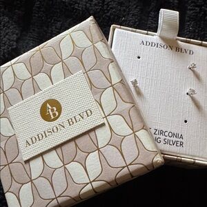 NWT’s Addison Blvd Sterling Silver over Cubic Zirconia Stud Earrings. New in Box